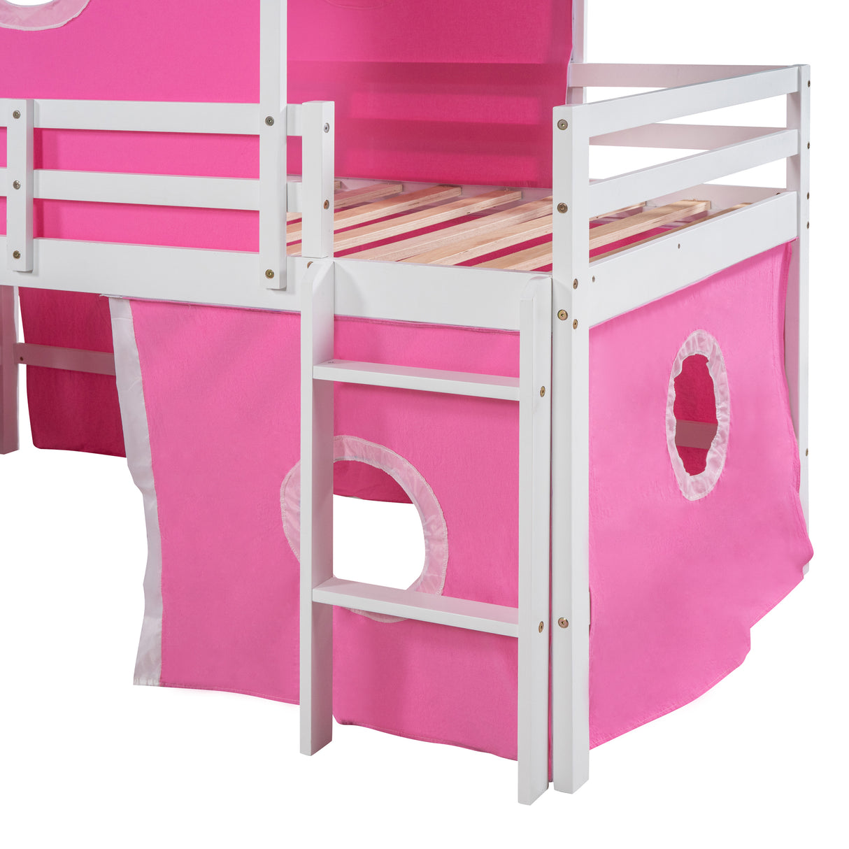 Twin Size Bunk Bed with Slide Pink Tent and Tower - Pink - Home Elegance USA