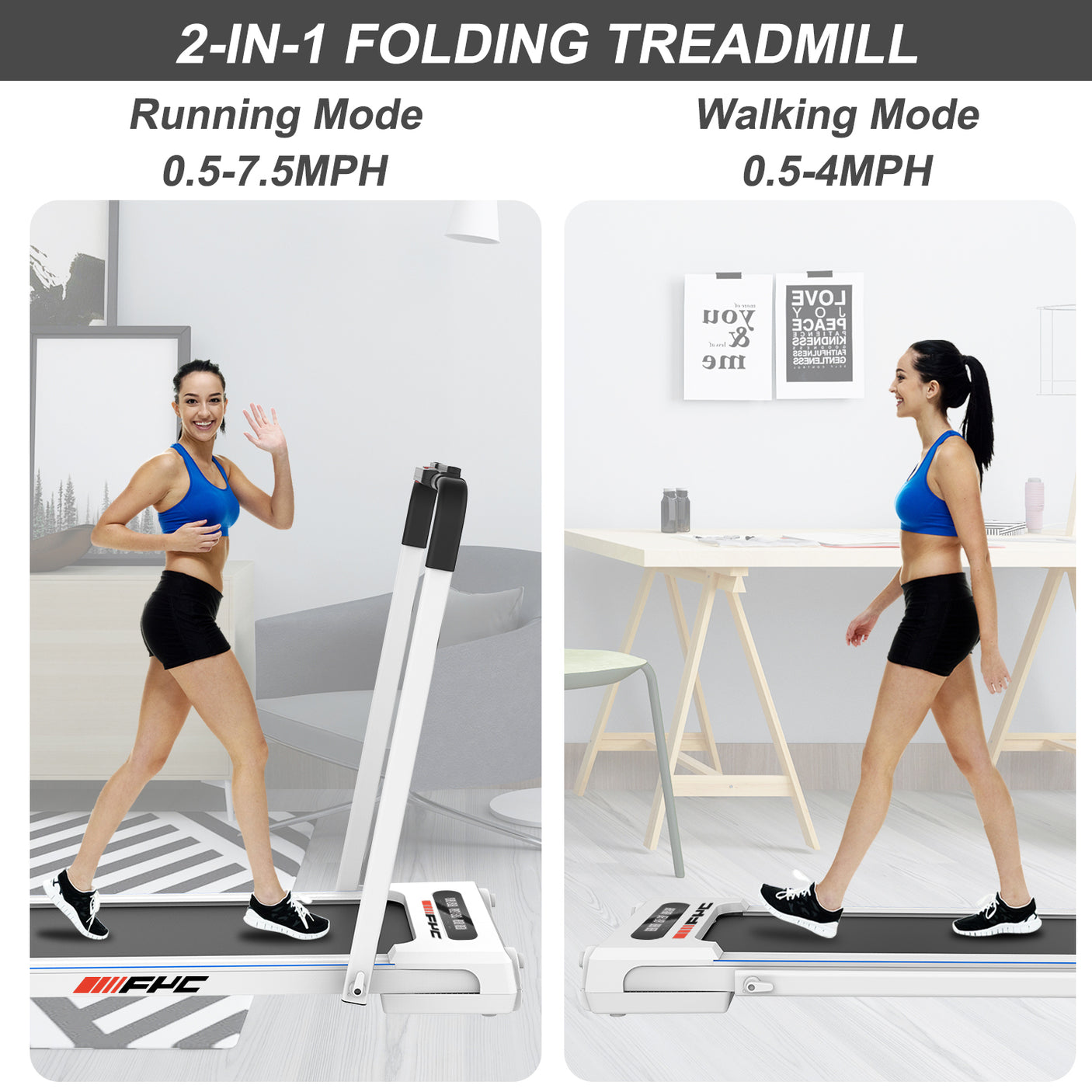 FYC 2 in 1 Under Desk Treadmill - 2.5 HP Folding Treadmill for Home, Installation-Free Foldable Treadmill Compact Electric Running Machine, Remote Control & LED Display Walking Running Jogging