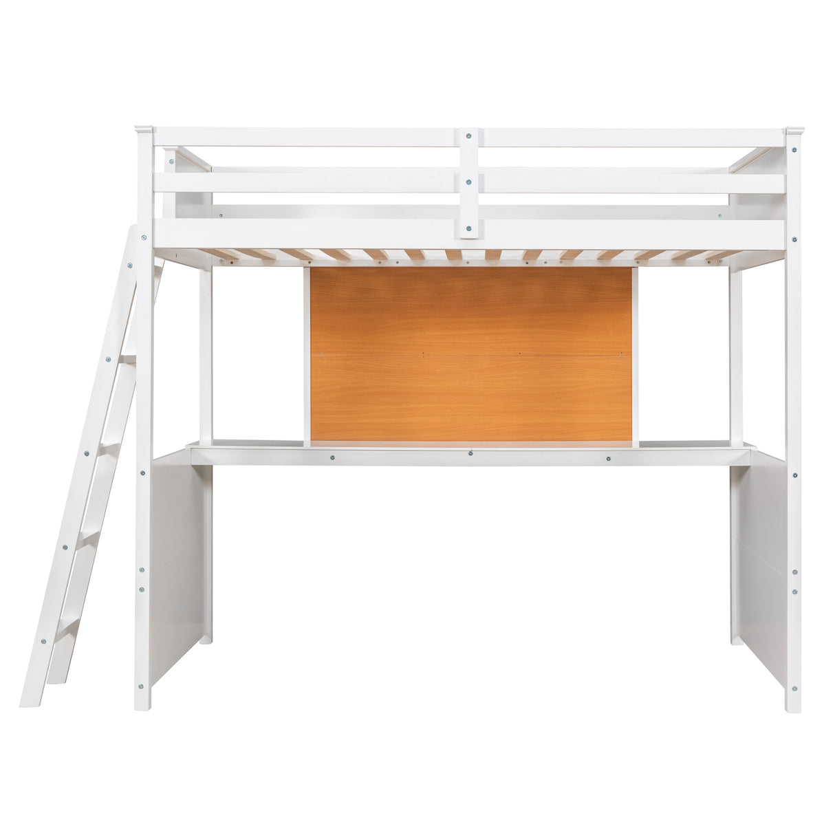 Twin size Loft Bed with Desk and Writing Board, Wooden Loft Bed with Desk - White - Home Elegance USA