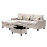 Nolan Beige Linen Fabric 4Pc Reversible Sofa Chaise with Interchangeable Legs, Storage Ottoman, and Pillows - Home Elegance USA