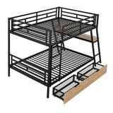 Full Size Metal Bunk Bed with Built-in Desk, Light and 2 Drawers, Black(Expected Arrival Time: 9.18)