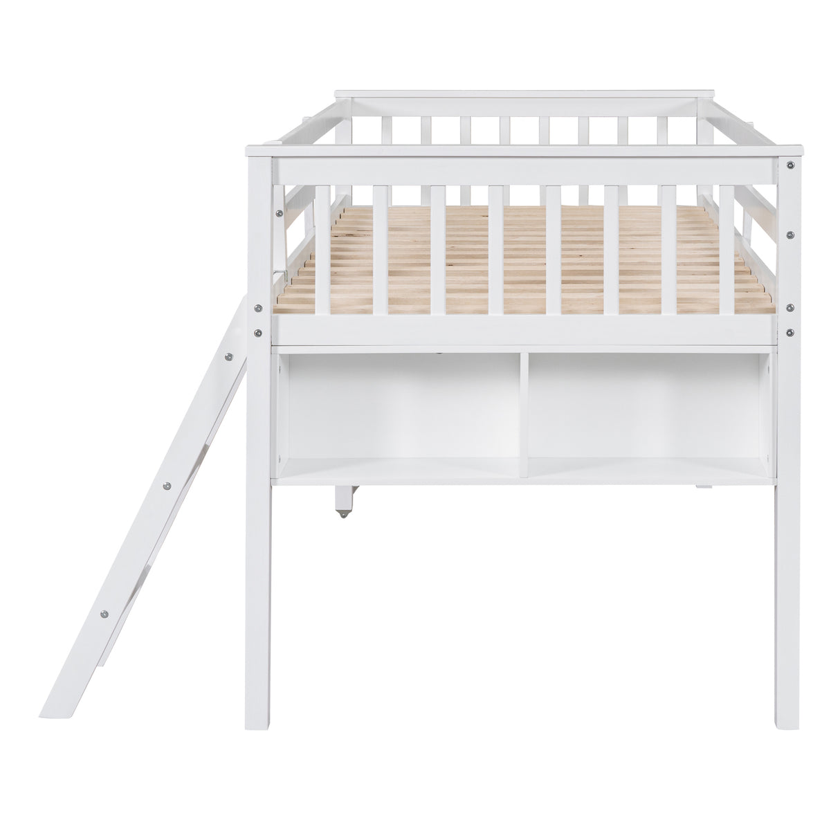 Twin Size Loft Bed With Removable Desk and Cabinet, White - Home Elegance USA