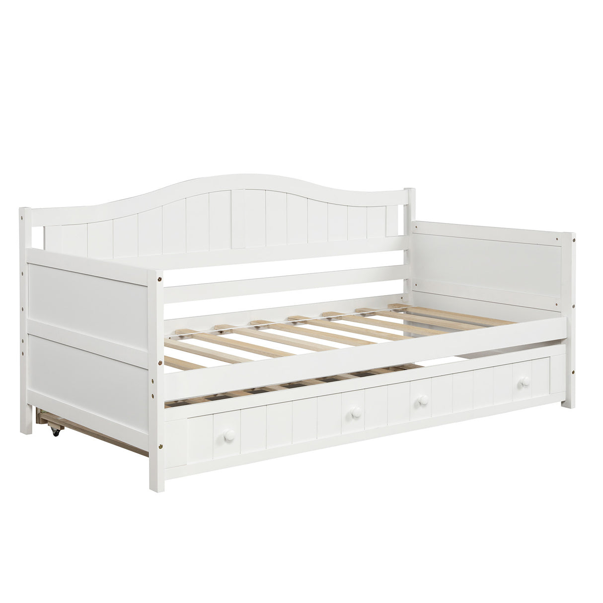 Twin Wooden Daybed with Trundle Bed, Sofa Bed for Bedroom Living Room,White - Home Elegance USA