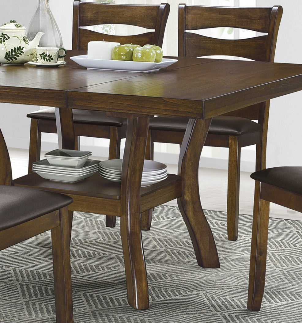 Transitional Dining Room Furniture 7pc Dining Set Table w Self-Storing Leaf and 6x Side Chairs Brown Finish Wooden Furniture - Home Elegance USA