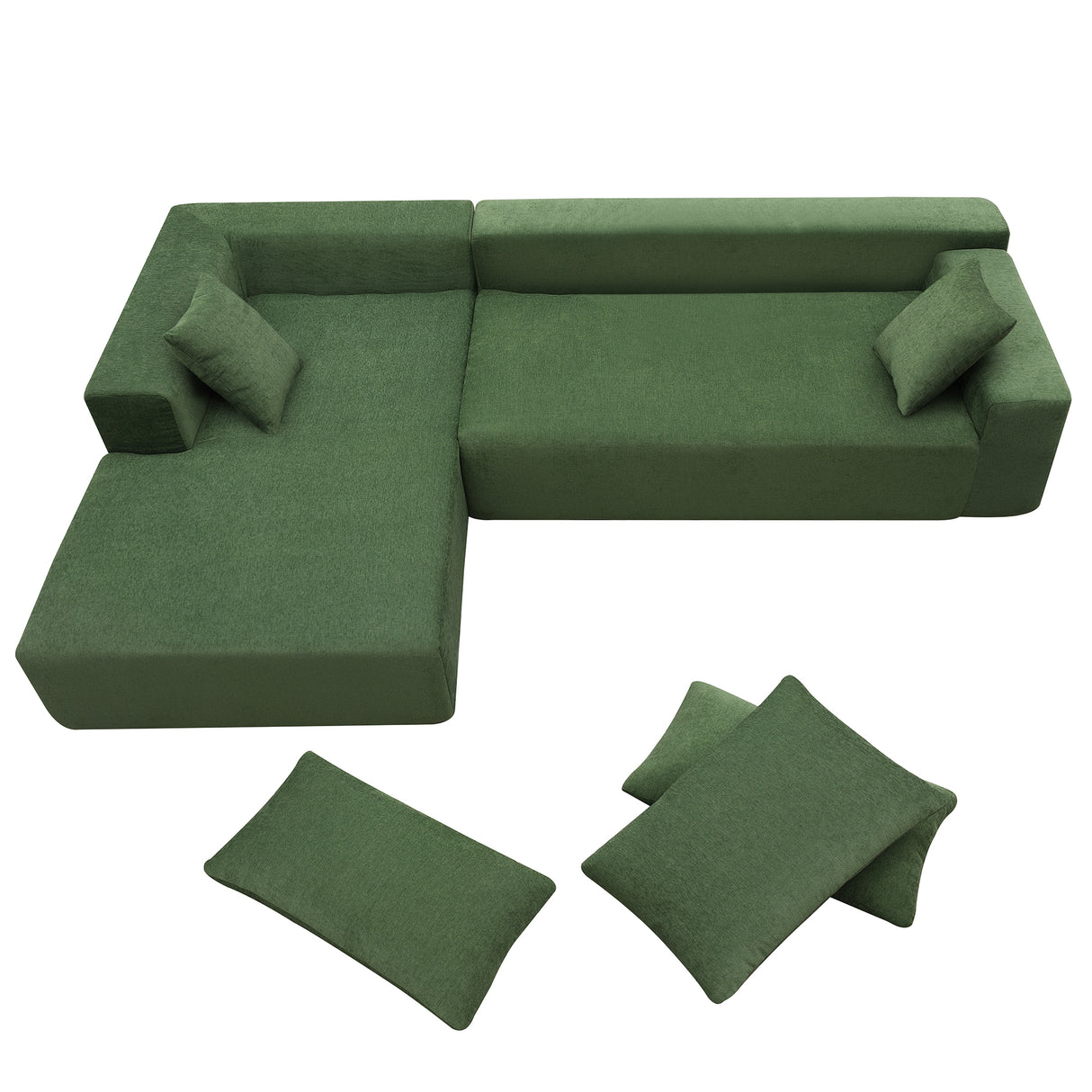 109*68" Modular Sectional Living Room Sofa Set, Modern Minimalist Style Couch, Upholstered Sleeper Sofa for Living Room, Bedroom, Salon, 2 PC Free Combination, L - Shape, Green | Home Elegance USA