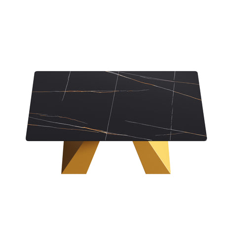 63"Modern artificial stone black straight edge golden metal leg dining table - 6 people - W1535S00070 - image - 5