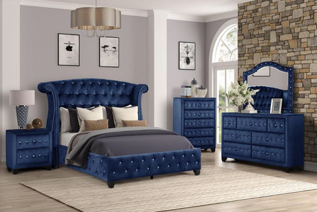 Sophia Queen Bed 4 Piece Blue Home Elegance USA