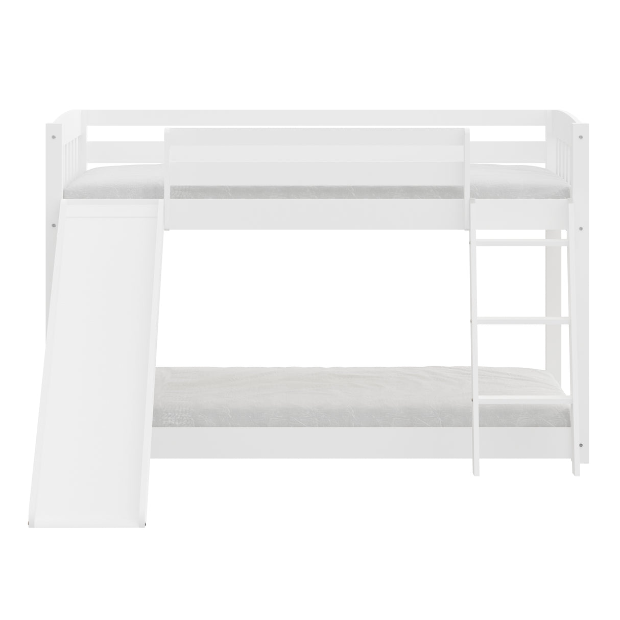 Yes4wood Kids Bunk Bed Twin Over Twin with Slide & Ladder, Heavy Duty Solid Wood Twin Bunk Beds Frame with Safety Guardrails for Toddlers, White - Home Elegance USA