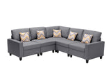 Nolan Gray Linen Fabric 5Pc Reversible Sectional Sofa with Pillows and Interchangeable Legs - Home Elegance USA