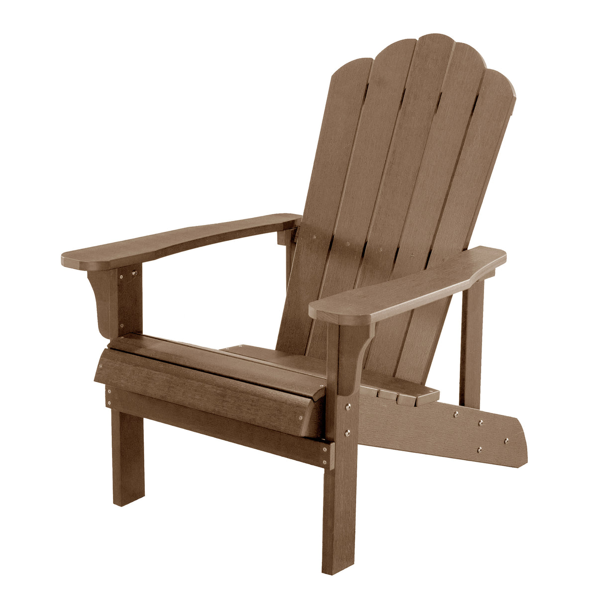 Key West 3 Piece Outdoor Patio All-Weather Plastic Wood Adirondack Bistro Set, 2 Adirondack chairs, and 1 small, side, end table
set for Decks, Backyards, Gardens, Lawns, Poolside, and Beaches, Brown