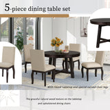 TREXM 5-Piece Farmhouse Dining Table Set Wood Round Extendable Dining Table and 4 Upholstered Dining Chairs (Espresso) - Home Elegance USA