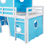 Twin Size Bunk Bed with Slide Blue Tent and Tower - Blue - Home Elegance USA