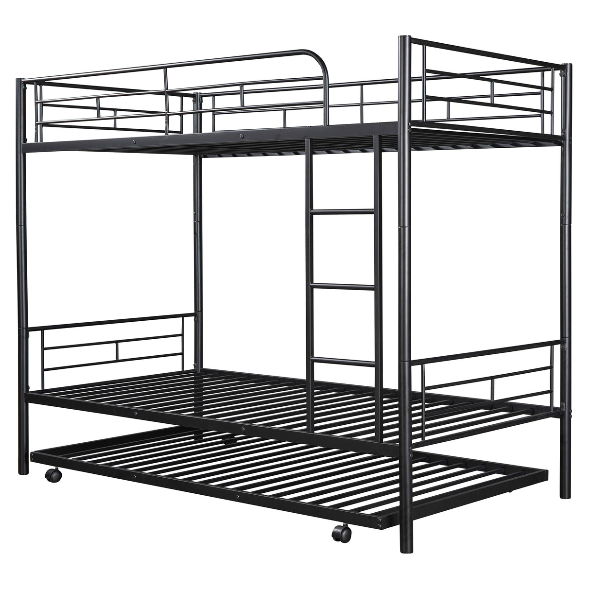 Twin-Over-Twin Metal Bunk Bed With Trundle,Can be Divided into two beds,No Box Spring needed ,Black ( old sku: MF194806AAB ) - Home Elegance USA