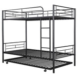 Twin-Over-Twin Metal Bunk Bed With Trundle,Can be Divided into two beds,No Box Spring needed ,Black ( old sku: MF194806AAB ) - Home Elegance USA