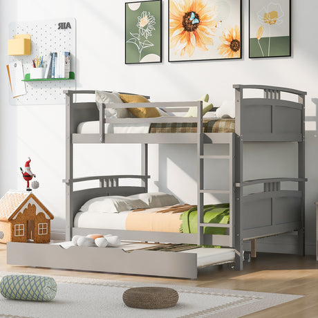 Full-Over-Full Bunk Bed with Twin size Trundle , Separable Bunk Bed for Bedroom - Grey - Home Elegance USA