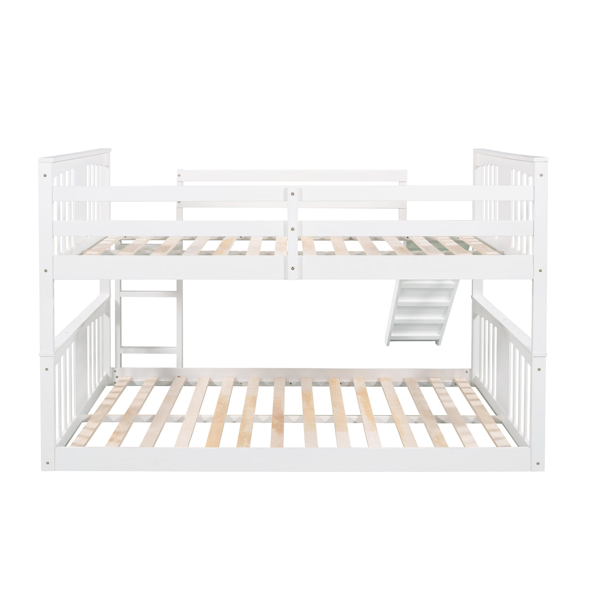 Full Over Full Bunk Bed with Ladder with Slide, White (Old SKU :LP000208AAK) - Home Elegance USA