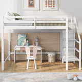 Full Size Loft Bed with Built-in Storage Wardrobe and Staircase,White - Home Elegance USA