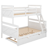 Twin over Full Bunk Bed with Ladder, Twin Size Trundle, Safety Guardrail, White - Home Elegance USA