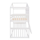 Twin Over Twin House Bunk Bed With Ladder, Wood Bed-White - Home Elegance USA