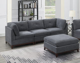 Ash Grey Chenille Fabric Modular Sofa Set 6pc Set Living Room Furniture Couch Sofa Loveseat 4x Corner Wedge 1x Armless Chair and 1x Ottoman Tufted Back Exposed Wooden Base | Home Elegance USA