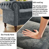 MH 80" Deep Button Tufted Upholstered Roll Arm Luxury Classic Chesterfield L-shaped Sofa 3 Pillows Included, Solid Wood Gourd Legs, Grey velvet - Home Elegance USA