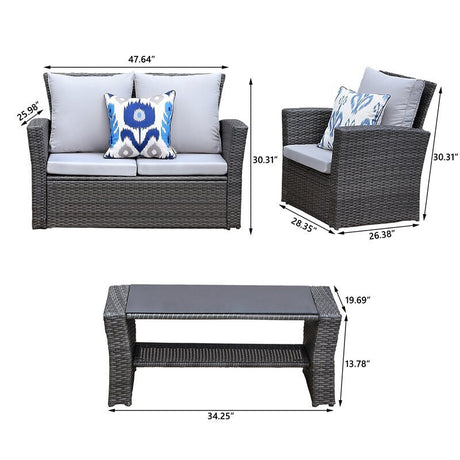 4 - Pieces PE Rattan Wicker Outdoor Patio Furniture Set with Grey Cushions - B082S00006 - image - 5