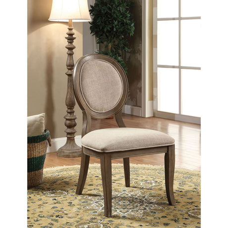 Transitional Rustic Oak and Beige Side Chairs Set of 2 Chairs Dining Room Furniture Padded fabric seat Elegant Kitchen Dining Room - Home Elegance USA