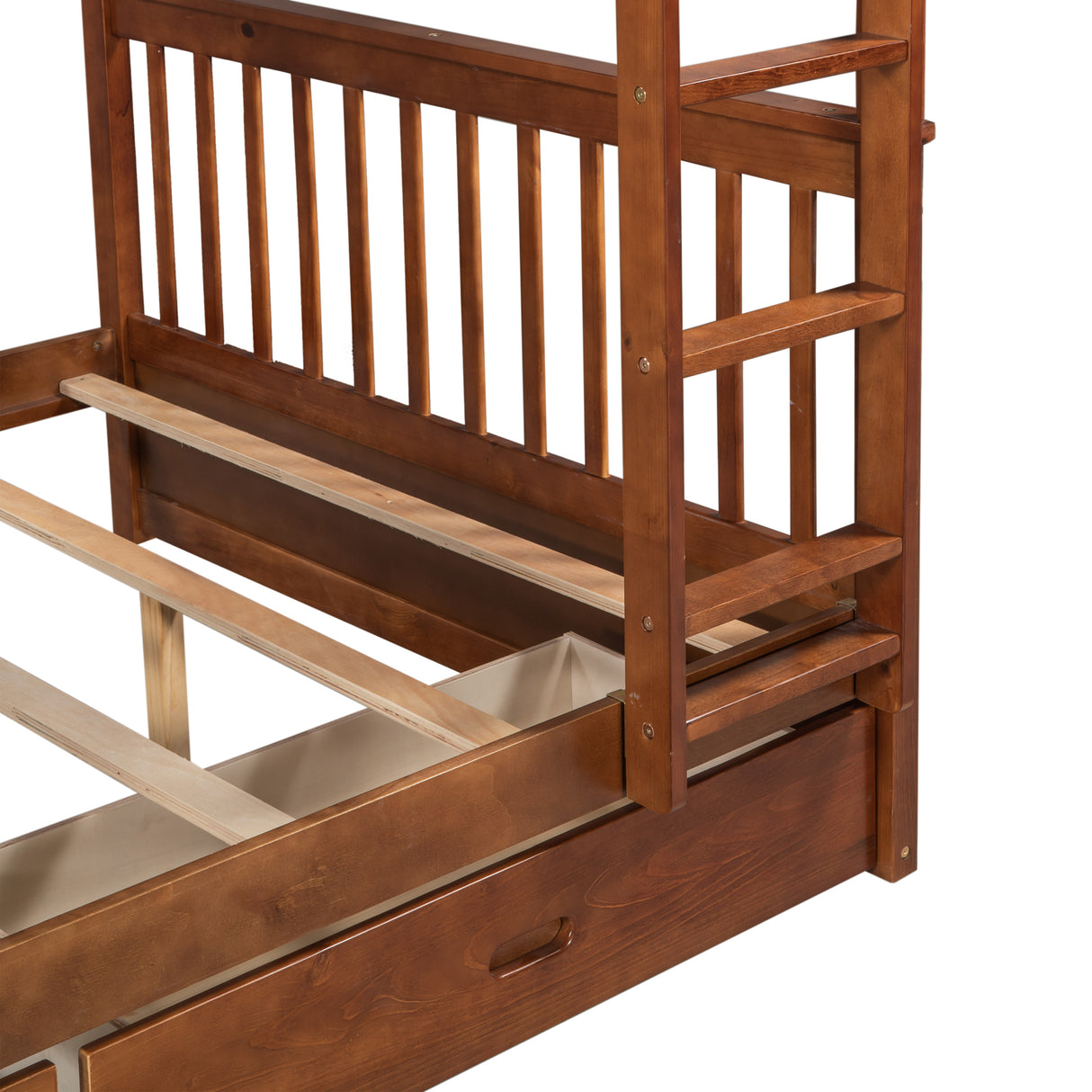 Full-Over-Full Bunk Bed with Ladders and Two Storage Drawers (Walnut) - Home Elegance USA