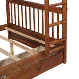 Full-Over-Full Bunk Bed with Ladders and Two Storage Drawers (Walnut) - Home Elegance USA