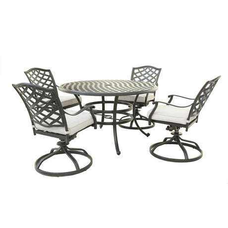 Aluminum 5-Piece Round Dining Set With 4 Swivel Rockers, Cast Silver