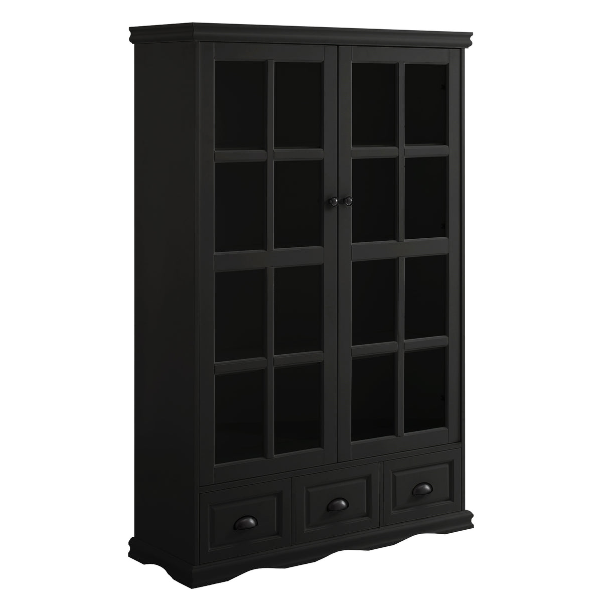 Storage Cabinet with Tempered Glass Doors Curio Cabinet with Adjustable Shelf Display Cabinet with Triple Drawers Home Elegance USA