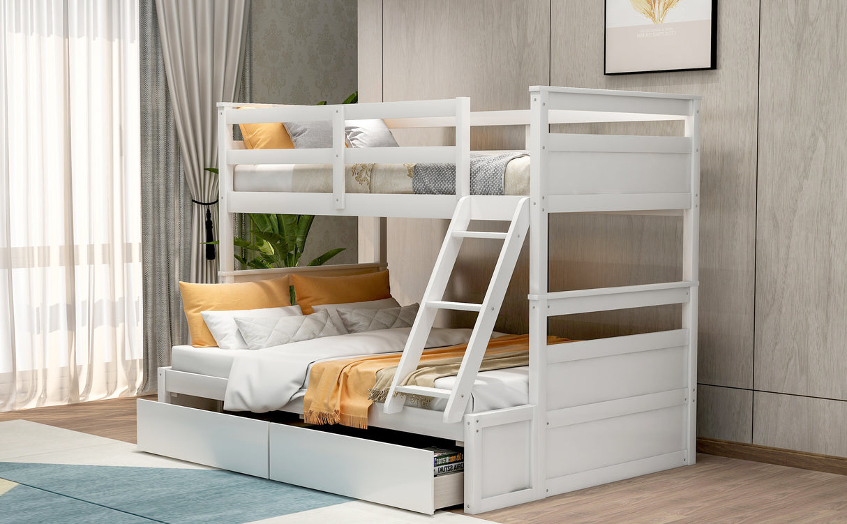 Twin over Full Bunk Bed with Storage - White(OLD SKU :LP000022AAK) - Home Elegance USA