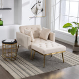 36.61'' Wide Modern Accent Chair With 3 Positions Adjustable Backrest, Tufted Chaise Lounge Chair, Single Recliner Armchair With Ottoman And Gold Legs For Living Room, Bedroom (Beige) - Home Elegance USA