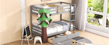 Twin-Over-Twin Bunk Bed with  a Tree Decor and Two Storage Drawers, Gray - Home Elegance USA