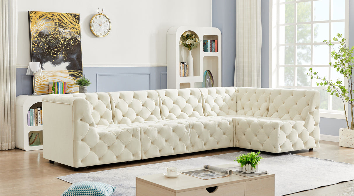 Tuft - Modular Sectional 5 Piece - Cream - Fabric - Home Elegance USA