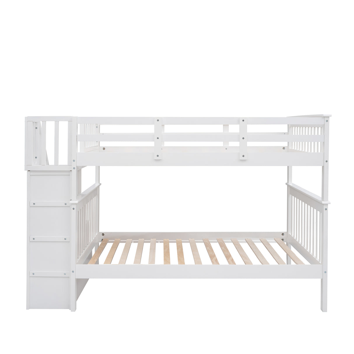 Stairway Full-Over-Full Bunk Bed with Storage and Guard Rail for Bedroom, Dorm, White color(OLD SKU :LP001110AAK) - Home Elegance USA