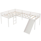 L-Shaped Twin Size Loft Bed with Ladder and Slide, White - Home Elegance USA