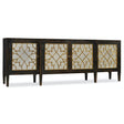 Sanctuary Four-Door Mirrored Console – Ebony Finish with Gold Leaf Fretwork – Hooker