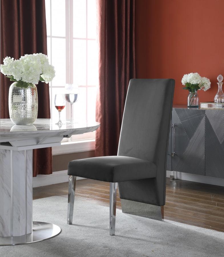 Meridian Furniture - Porsha Velvet Dining Chair Set Of 2 In Grey - 756Grey-C