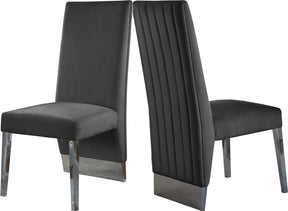 Porsha Velvet Dining Chair Set Of 2 In Grey - 756Grey-C | Meridian