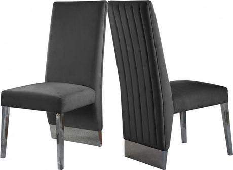 Meridian Furniture - Porsha Velvet Dining Chair Set Of 2 In Grey - 756Grey-C