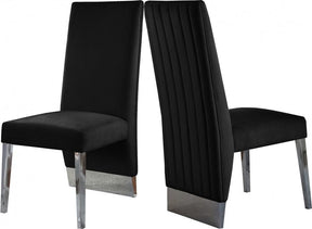 Porsha Velvet Dining Chair Set Of 2 In Black - 756Black-C | Meridian