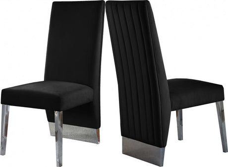 Meridian Furniture - Porsha Velvet Dining Chair Set Of 2 In Black - 756Black-C