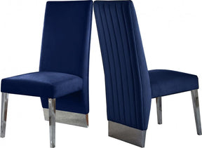Porsha Velvet Dining Chair Set Of 2 In Navy - 756Navy-C | Meridian