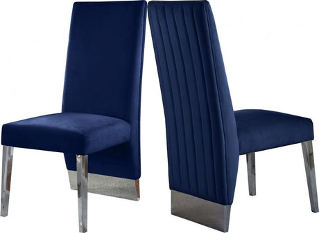 Meridian Furniture - Porsha Velvet Dining Chair Set Of 2 In Navy - 756Navy-C