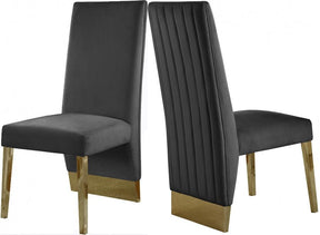 Porsha Velvet Dining Chair Set Of 2 In Grey - 755Grey-C | Meridian