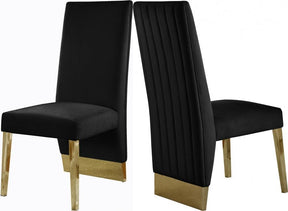 Porsha Velvet Dining Chair Set Of 2 In Black - 755Black-C | Meridian