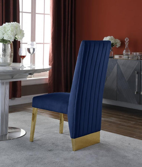 Meridian Furniture - Porsha Velvet Dining Chair Set Of 2 In Navy - 755Navy-C