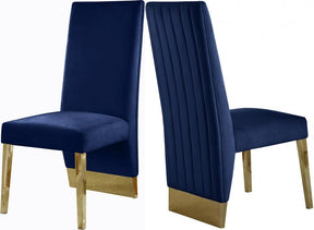 Porsha Velvet Dining Chair Set Of 2 In Navy - 755Navy-C | Meridian