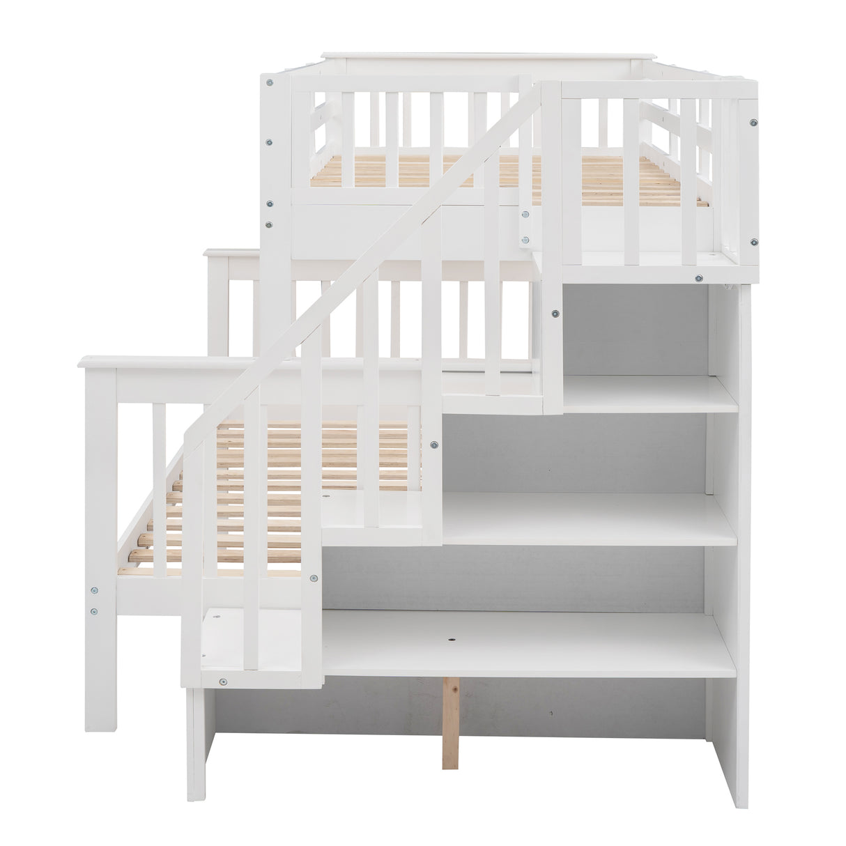 Stairway Twin-Over-Full Bunk Bed with Twin size Trundle, Storage and Guard Rail for Bedroom, Dorm, for Adults, White(OLD SKU :LP000119AAK) - Home Elegance USA